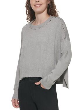 DKNY Studded Sweater Gray High Low Boxy Size Small